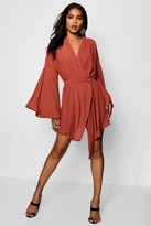 Thumbnail for your product : boohoo Wide Sleeve Woven Wrap Dress