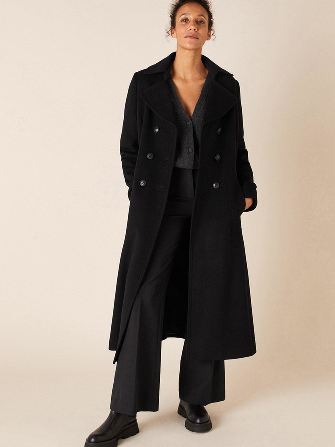 maxi black wool coat