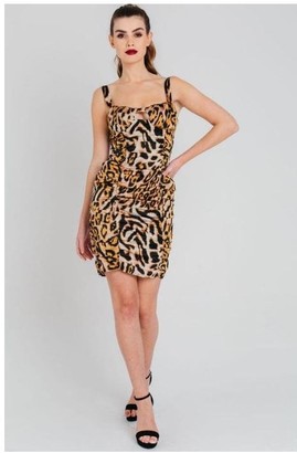 Pretty Darling Leopard Print Ruched Strappy Bodycon Dress
