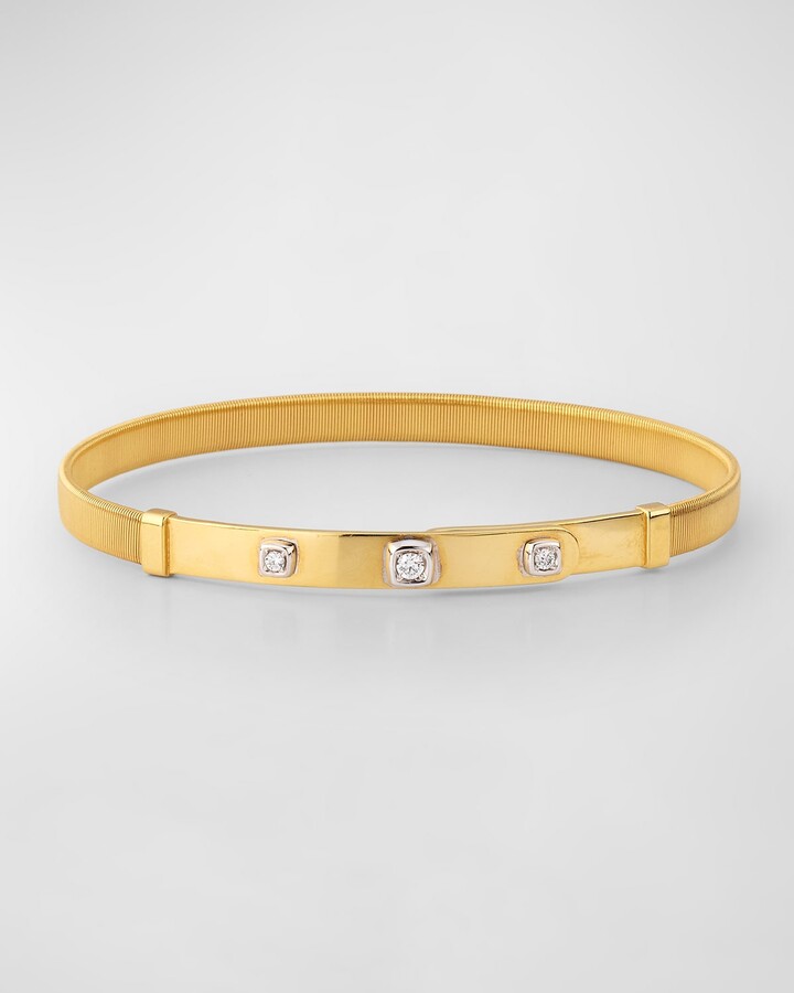 Marco Bicego 18K Yellow Gold Coil and Diamond Thin Bangle Bracelet