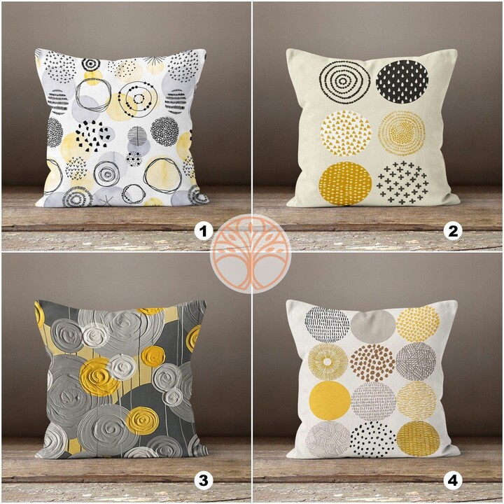 Etsy Yellow & Gray Pillow Cover|Geometric Design Case|Decorative Housewarming Cushion Case|Outdoor Pillow|Boho Bedding Cozy Home Decor