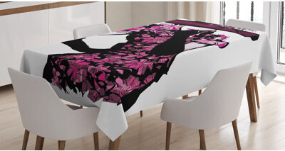 East Urban Home Ambesonne Fashion Tablecloth, Woman Furry Hat And Floral Dress Nostalgic Magazine Catwalk Look Feminine, Rectangular Table Cover For Dining Room Kitch