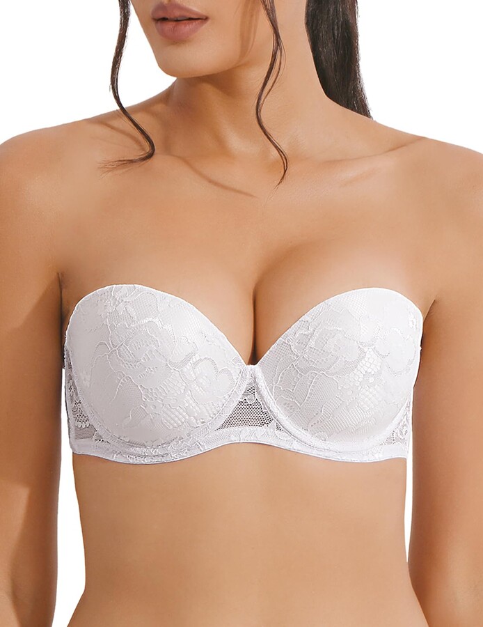 Amafuur Push Up Strapless Bra Super Padded with Clear Straps Convertible Add  2 Cup Support Underwire Lace Demi Bras Nude 32A at  Women's Clothing  store
