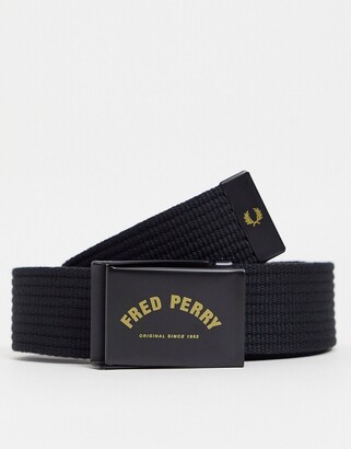 Fred Perry arch branded webbing belt in black/gold - ShopStyle