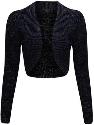 Thever Women Ladies Long Sleeve Knitted Metallic Lurex Shrug Cardigan Bolero Crop Top