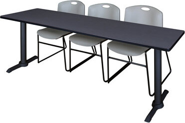 Inbox Zero Neyland Cain T-Base Training Seminar Table & 3 Zeng Stack Chairs
