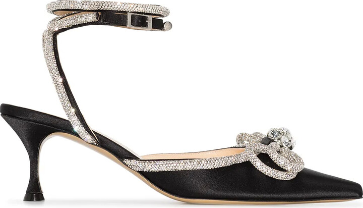 MACH & MACH Double Bow 65mm crystal-embellished pumps