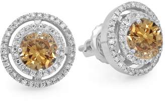 DazzlingRock Collection 14K White Gold Round & White Diamond Ladies Halo Style Stud Earrings