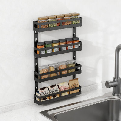 4-Tier Wall Mounted Spice Rack Organizer, Adjustable Hanging Spice Shelf For Kitchen Cabinet, Pantry Or Wall, Space-Saving Storage Solution For Spice