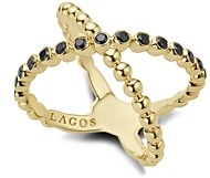 Lagos Gold & Black Caviar Collection 18K Gold & Black Diamond Crossover Ring