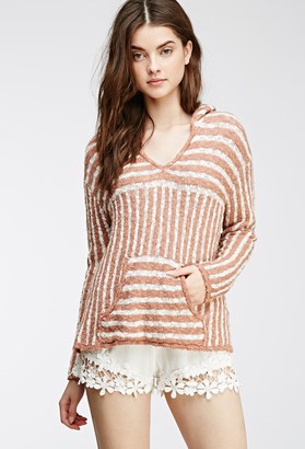 Forever 21 Striped Loose-Knit Hooded Pullover
