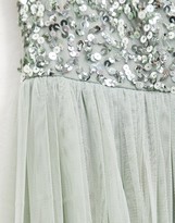 Thumbnail for your product : Maya Petite Bridesmaid bardot maxi tulle dress with tonal delicate sequins in sage green