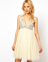 Thumbnail for your product : ASOS Premium Mesh Skater Dress With 3D Floral Embellishment