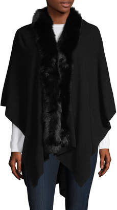 Sofia Cashmere Women's fur trim texture shawl wrap