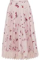 Thumbnail for your product : RED Valentino Lace-trimmed Pleated Satin-twill Midi Skirt
