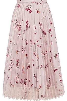 RED Valentino Lace-trimmed Pleated Satin-twill Midi Skirt