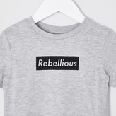 Thumbnail for your product : River Island Mini boys light grey rebellious print t-shirt