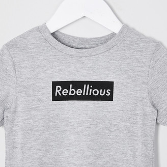 River Island Mini boys light grey rebellious print t-shirt