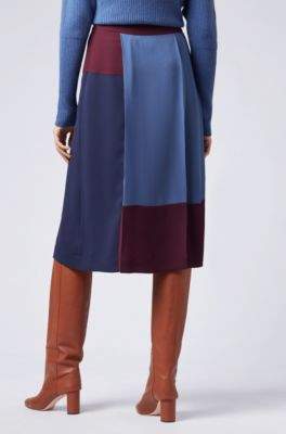BOSS A-line skirt in stretch crepe with colourblock design