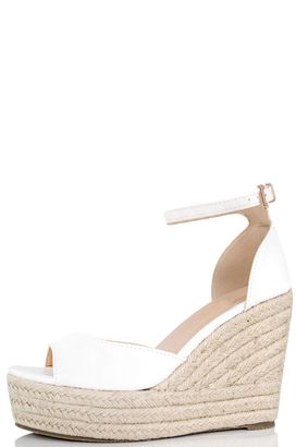 Quiz White Faux Leather Hessian Wedges