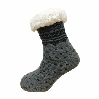 Socksmad 4.7 Tog Mens Chunky Fluffy Knitted Thermal Fleece Lined Slipper Boot Lounge Sock (B Grey)