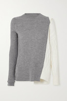 Thumbnail for your product : Sacai Cutout Paneled Ribbed And Cable-knit Wool Sweater