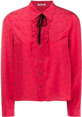 Miu Miu polka dot printed ruffle front blouse