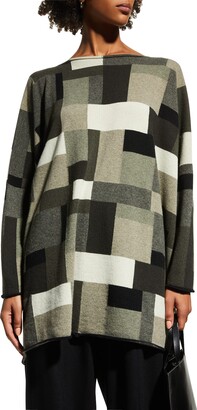 eskandar Square Intarsia Slim-Sleeve Cashmere Top (Long Length)
