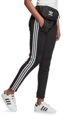 women's black track pants with white stripe