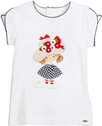 Mayoral Scalloped-Trim Girl-Print T-Shirt, Size 12-36 Months