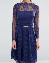 Thumbnail for your product : Little Mistress Lace Long Sleeve Skater Dress