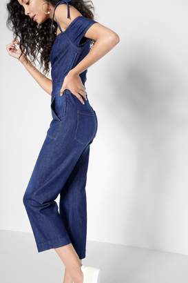 7 For All Mankind Off The Shoulder Tie Playsuit In Deep Blue