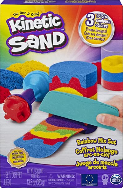 Kinetic Sand 6053691 Rainbow Mix Set with 3 Colours (382g) and 6 Tools, for Kids Aged 3 and Up, Multicoloured