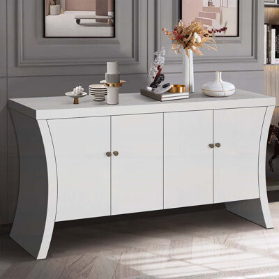 17 Stories Elegant 4-Door Storage Cabinet with Wooden Arc Legs & Bronze Clasps