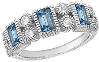 Judith Ripka Estate Band with 3 Vertical Baguettes - Blue Topaz - Size M