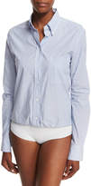 Thumbnail for your product : Veronica Beard Brigitte Striped Button-Front Oxford Bodysuit