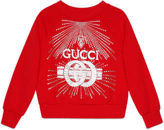 Gucci Logo Buckle-Print Sweatshirt w/ Crystal Detail, Size 4-10