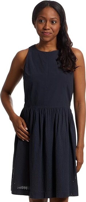 Lilla P Eyelet High-neck Mini Dress Women's Dress Navy : XL, Cotton