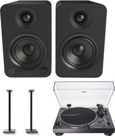 Kanto YU4MB 140W Bookshelf Speakers with Bluetooth with Kanto SP32PL 32 Inch Fixed-Height Stands for Bookshelf Speakers and an AT-LP120XUSB-BK...