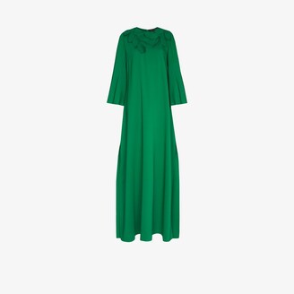 Oscar de la Renta Green Leaf Cutout Silk Maxi Dress