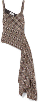 Monse Asymmetric Draped Checked Wool-blend Top - Brown