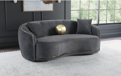 Newline Brookside Velvet Upholstered Curved Sofa Dark Grey