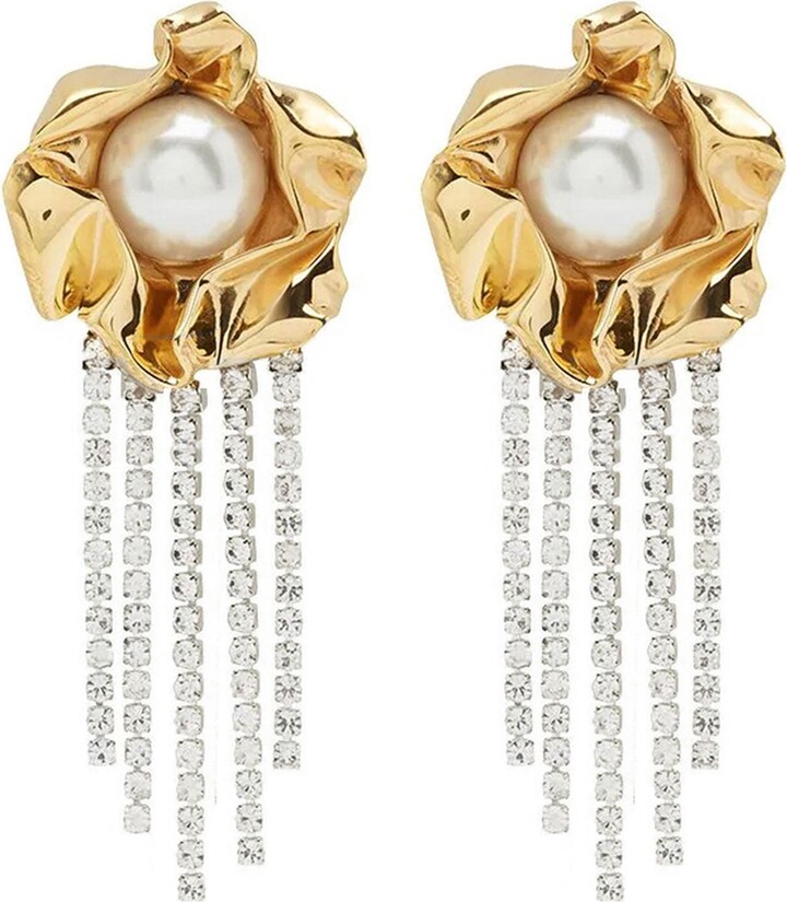 Sterling King Titania Imitation Pearl & Crystal Fringe Earrings