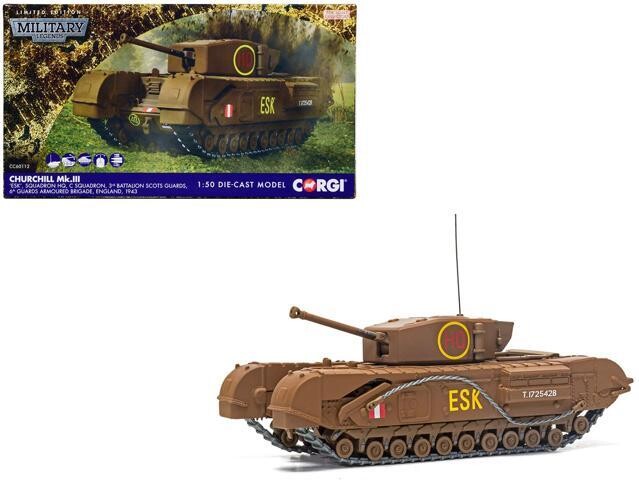 Corgi Churchill Mk. III Tank 'ESK Squadron HQ, C Squadron' (1943) British Royal Army 'Military Legends' 1/50 Diecast Model