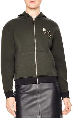 Sandro Polvo Contrast-Color Trim Pin-Embellished Hoodie