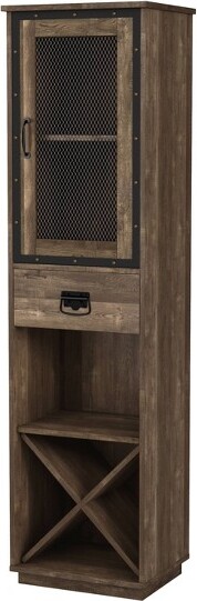 miBasicsStormquietFarmhouse1DrawerTowerCabinetwithWineRackandShelvesReclaimedOak:Storage,MetalMesh