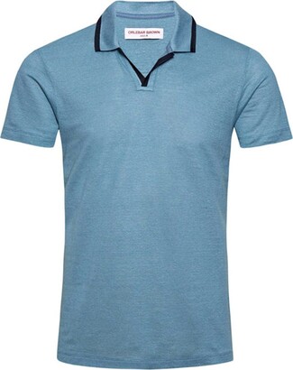 Orlebar Brown Capri Blue Resort Collar Felix Linen Polo Shirt
