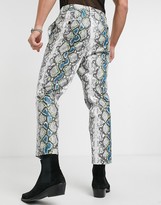 Thumbnail for your product : ASOS EDITION tapered trousers in grey faux leather with snake print and neon