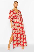 Thumbnail for your product : boohoo Paisley Kimono Sleeve Plunge Split Maxi Dress