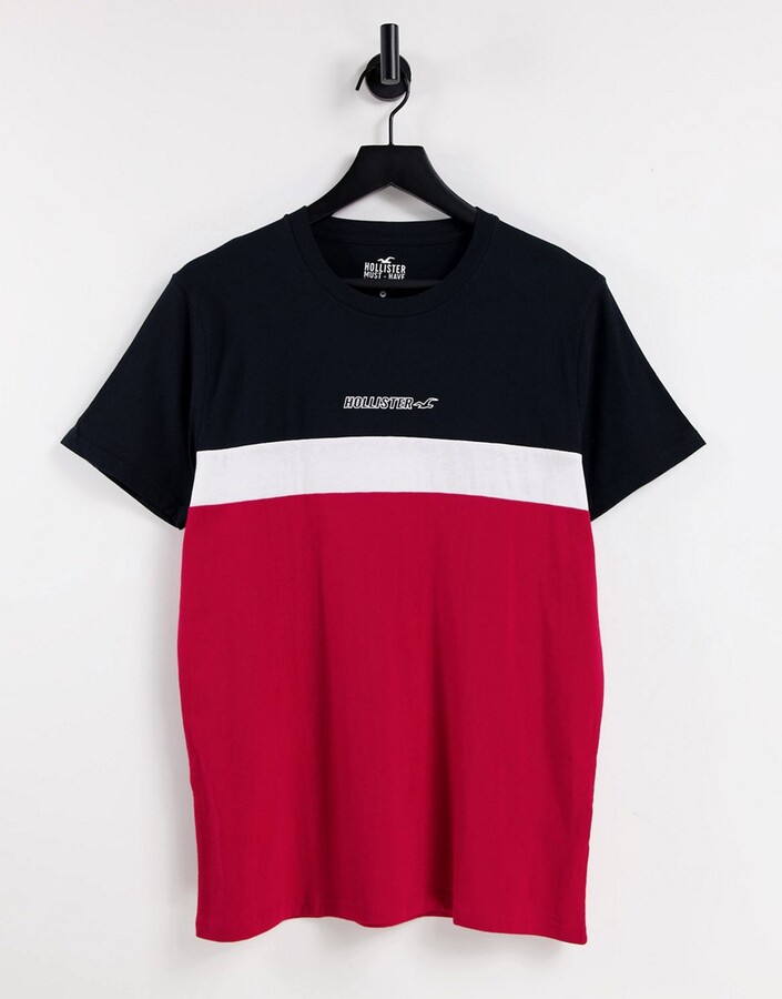 Hollister central logo tri-color block T-shirt in black/white/red